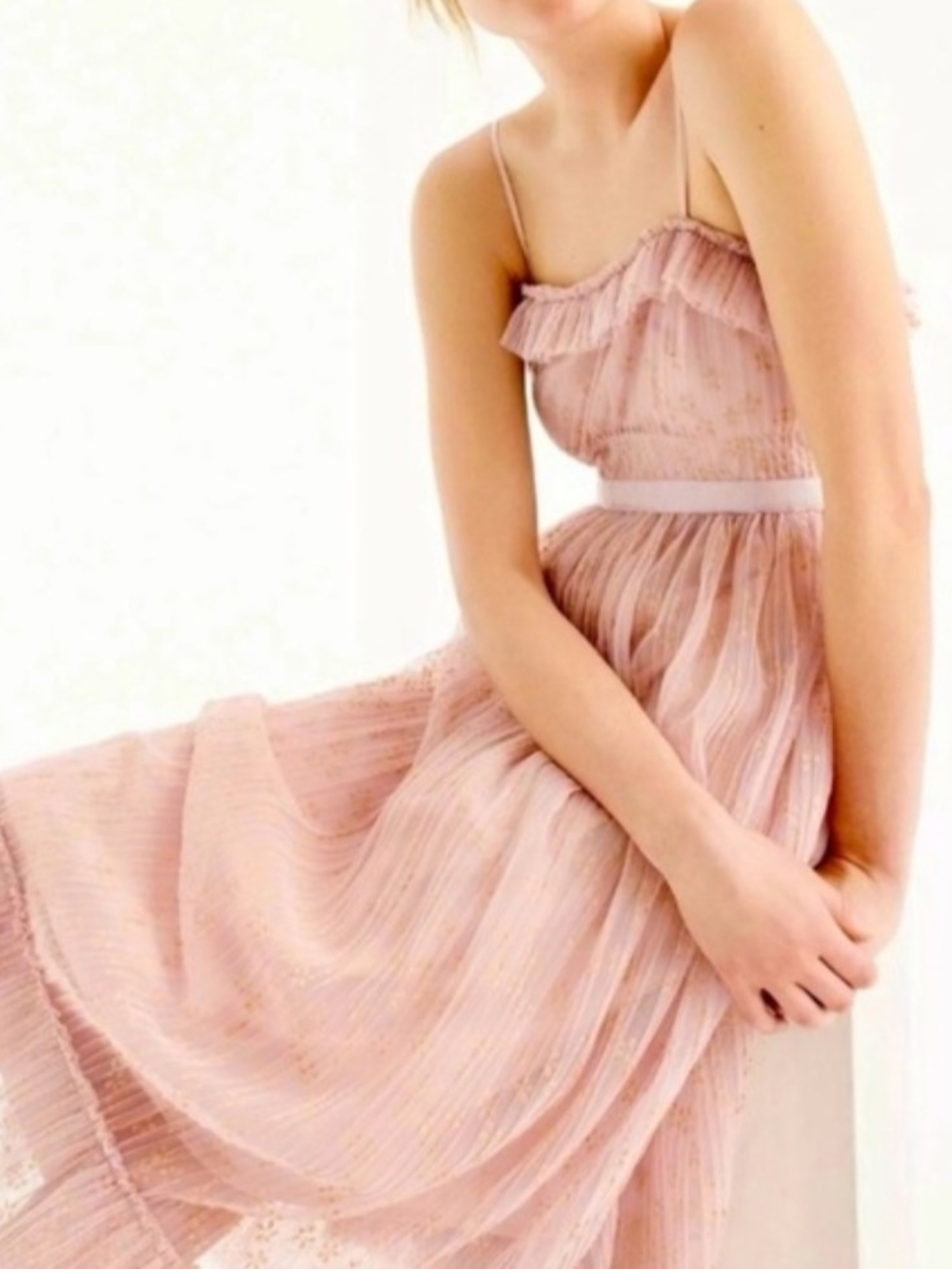 J.Crew Pink Pleated Floral Tulle Ruffle Midi Dress Size 14 NWT